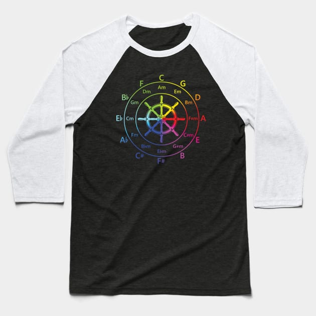 Circle of Fifths Ship Steering Wheel Color Wheel Baseball T-Shirt by nightsworthy